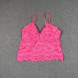 Aerie Pink Floral Lace Bralette Cami Top Sz M Scalloped Trim Coquette Ballet Y2K